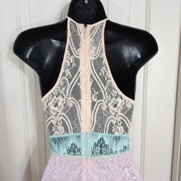 House of CB Womens Dress Alvaro Pink Purple Pastel Floral Lace Halter Bodycon S - Picture 7 of 10